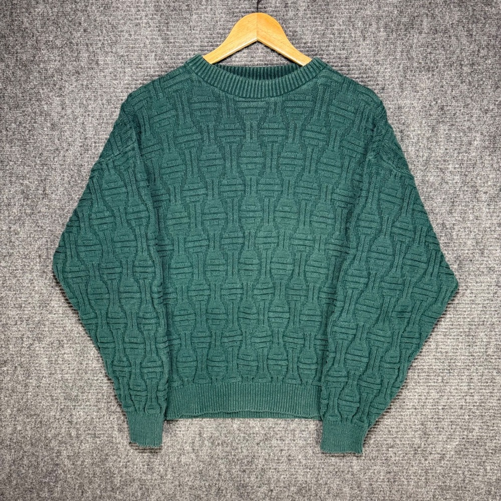Ash Creek Trading Vintage Green Textured Knit Sweater Mens Large Made in USA